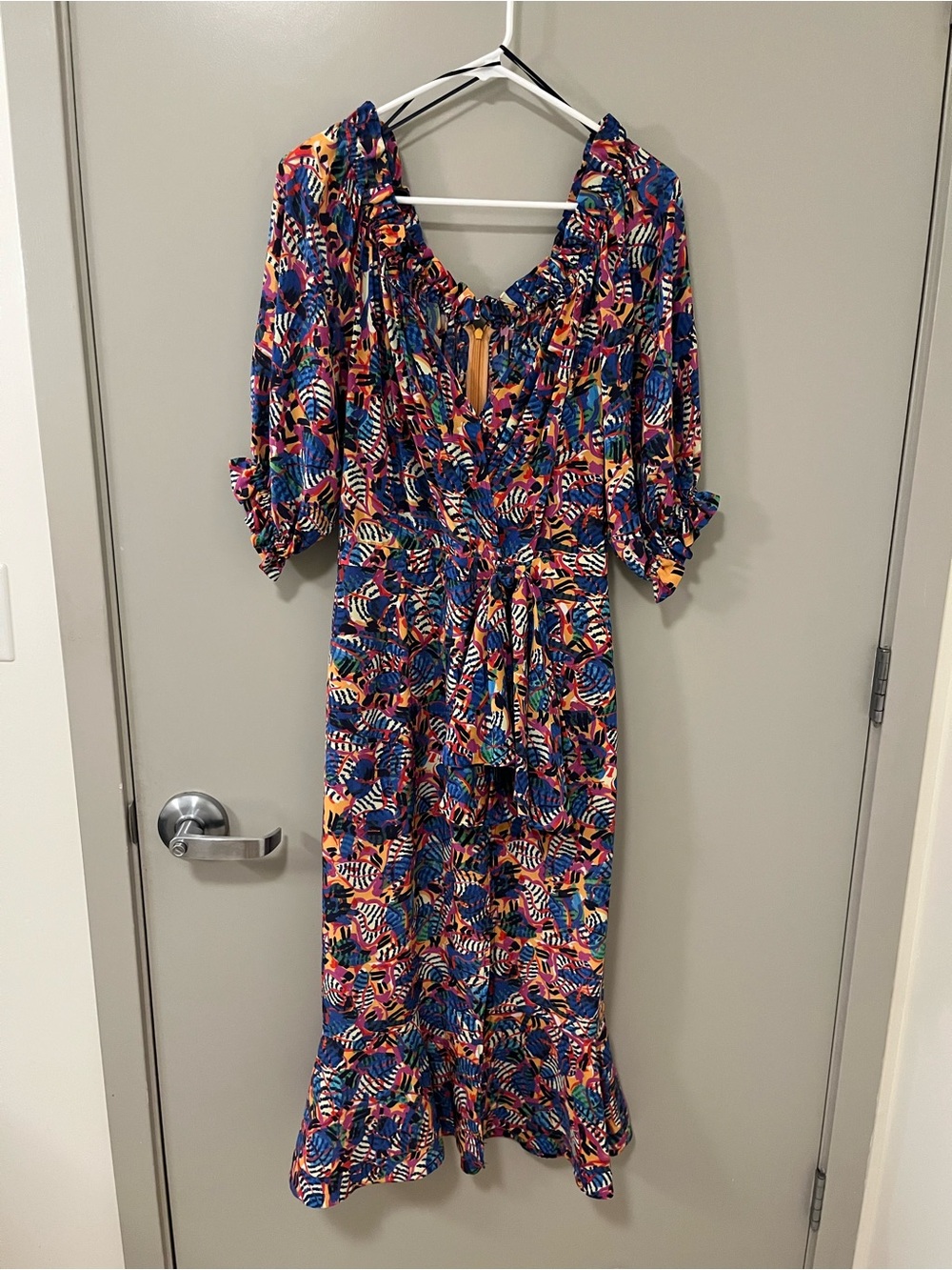 SALONI Blue Multicolor Printed Midi Dress